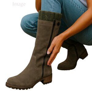 Bjorndal Women AUTUMN Gray Suede Fleece Lined Side Zip Tall Winter Boots Size 6